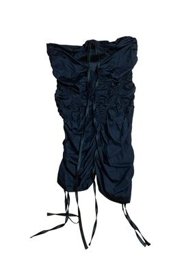Foxy Jeans Black Ruched Tube Top - Y2K Style Drawstring Mock Neck/Bust - Size L